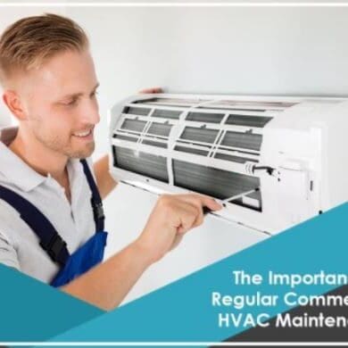HVAC Commercial Technician Repairing an Air Conditioning Unit An HVAC commercial technician is repairing an air conditioning unit, ensuring it operates efficiently for a business environment